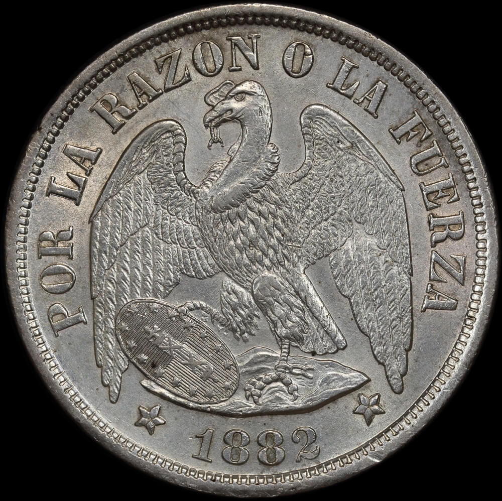 Chile 1882 Silver Peso KM#142.1 good EF product image