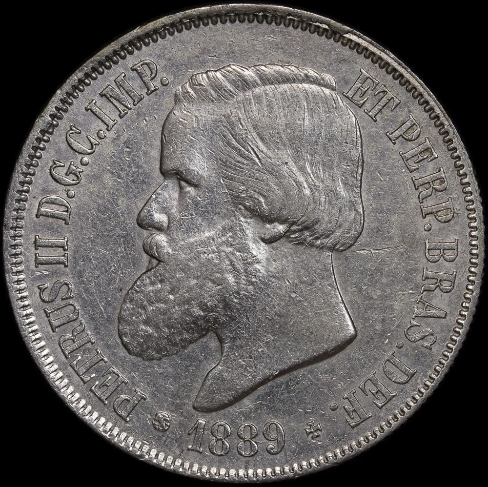 Brazil 1889 Silver 2,000 Reis KM# 485 good EF product image