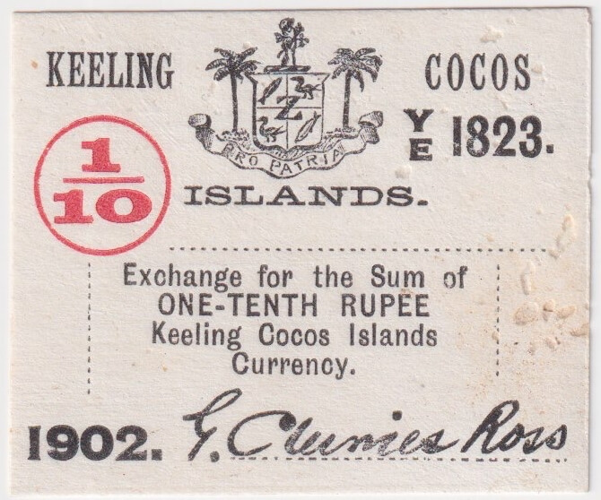 Keeling-Cocos Islands 1902 1/10th Rupee Exchange Note P#S123 about Unc product image