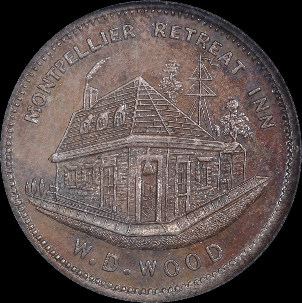 C. 1854 W.D. Wood Copper Halfpenny Token A#642 MS63BN product image