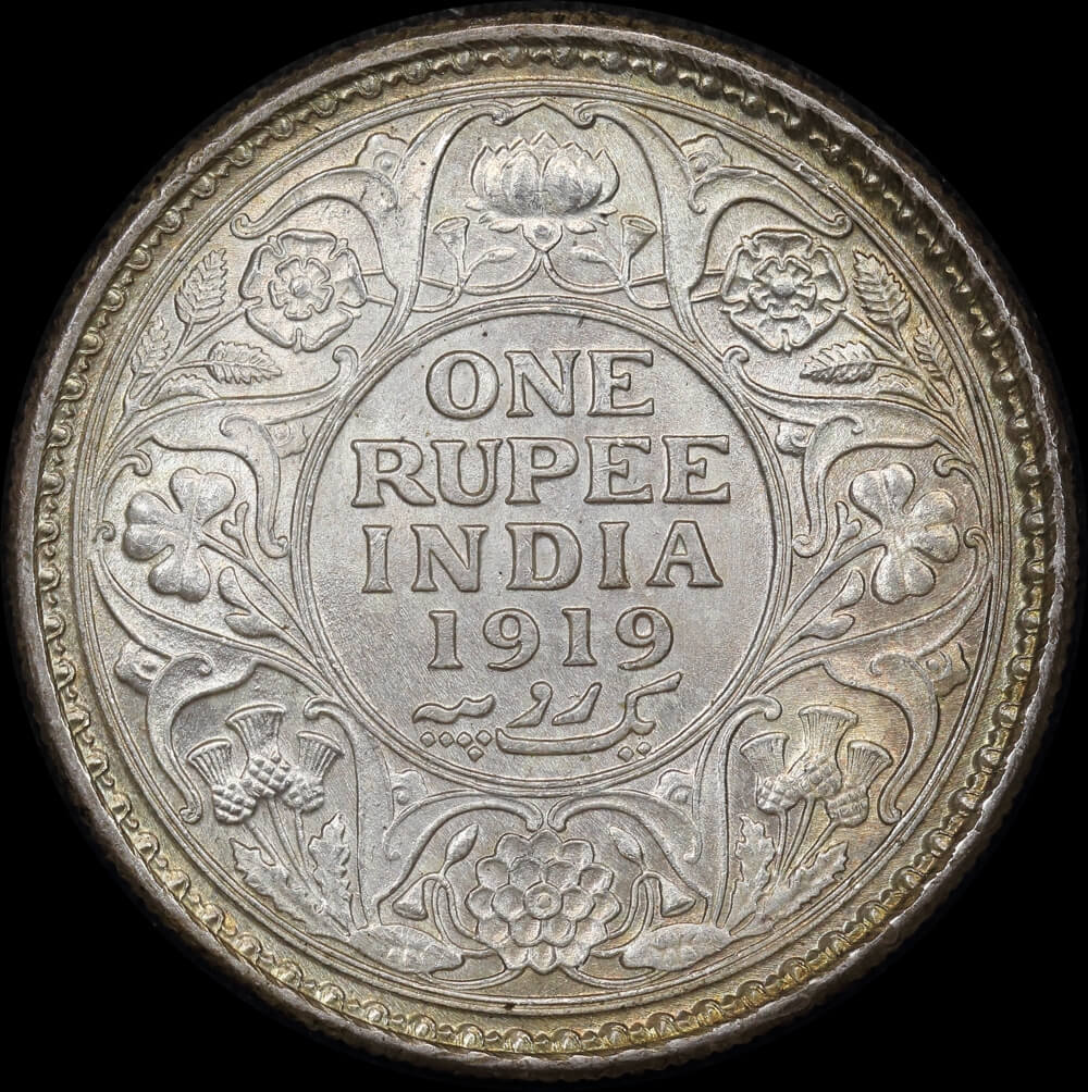 India (British) 1919 Silver Rupee KM# 523 Choice Uncirculated product image