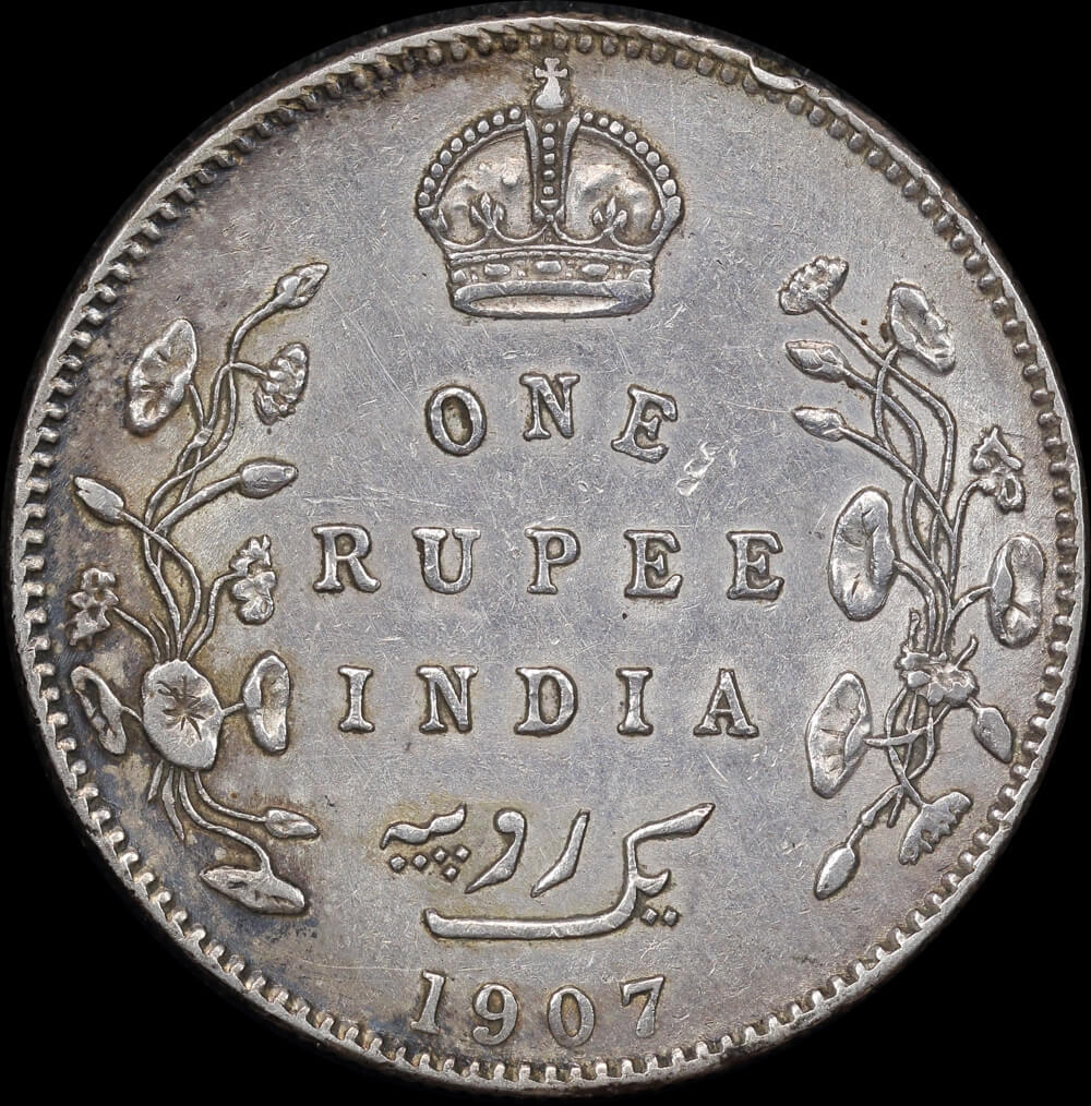 India (British) 1907 Silver Rupee KM# 508 Good EF product image