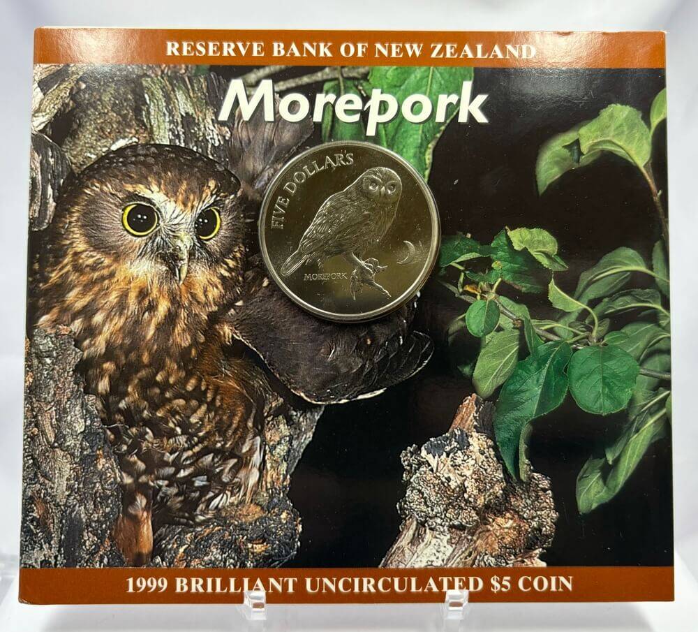 New Zealand 1999 Five Dollar Uncirculated Coin - Morepork product image