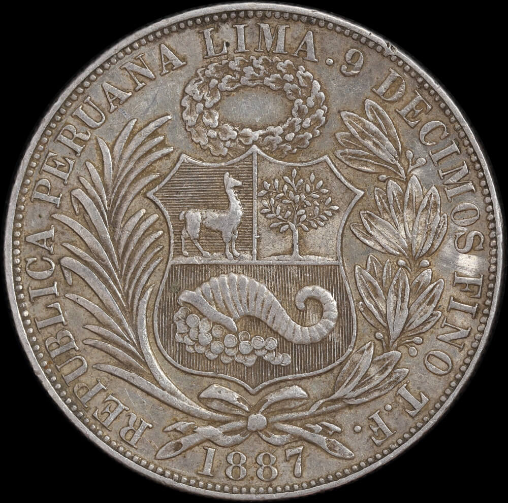 Peru 1887 Silver Sol KM# 196.22 Good EF product image