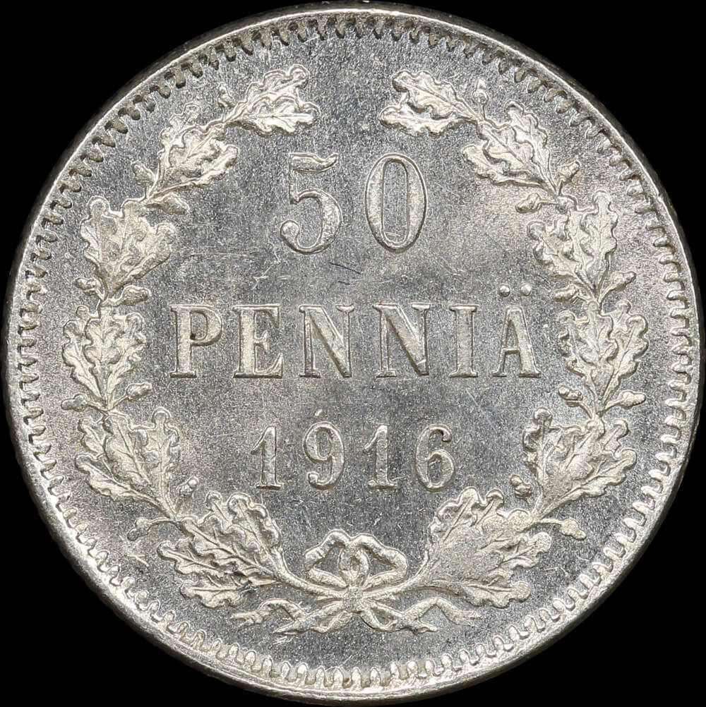 Finland 1916 Silver 50 Pennia KM# 2.2 Uncirculated product image