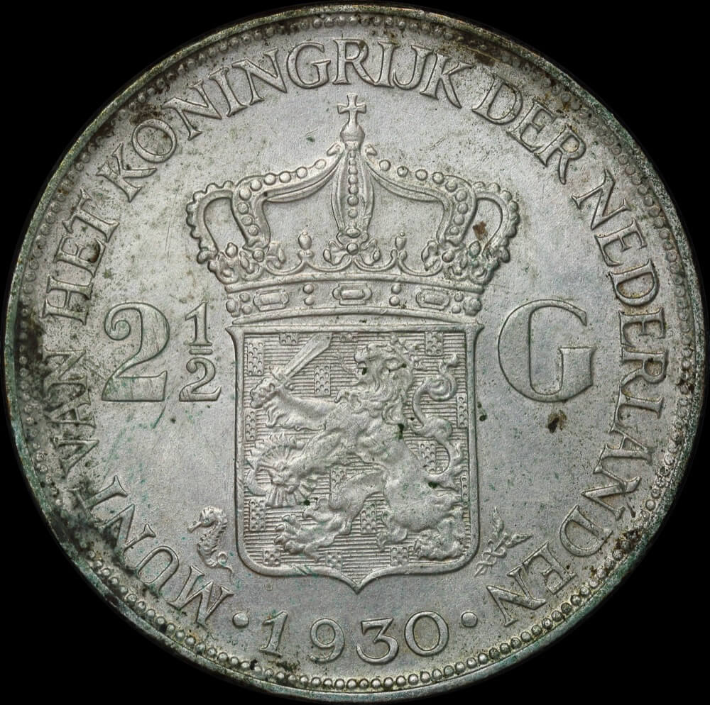 Netherlands 1930 Silver 2.5 Gulden KM#165 Wilhelmina Uncirculated product image