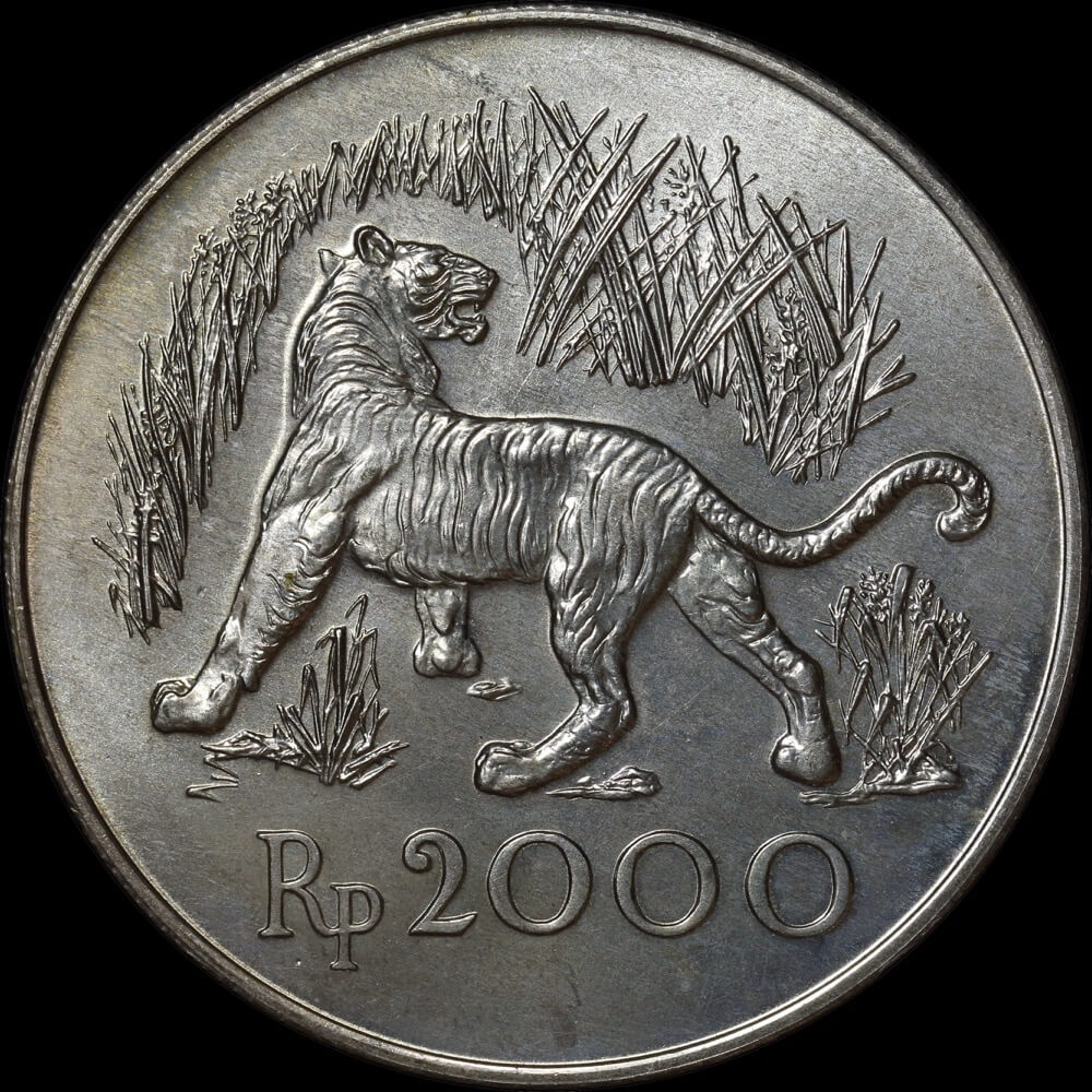 Indonesia 1974 Silver Uncirculated 2,000 Rupiah - Tiger KM#39 product image