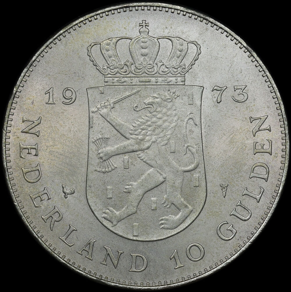 Netherlands 1973 Silver 10 Gulden KM#196 Uncirculated product image