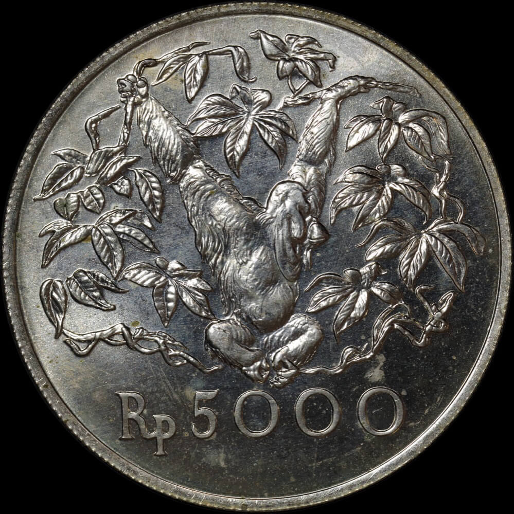 Indonesia 1974 Silver 5,000 Rupiah KM#40 Uncirculated - Orangutan product image