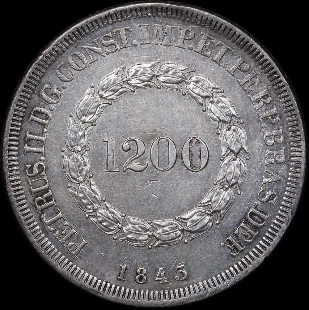 Brazil 1843 Silver 1,200 Reis KM# 434 About Unc product image