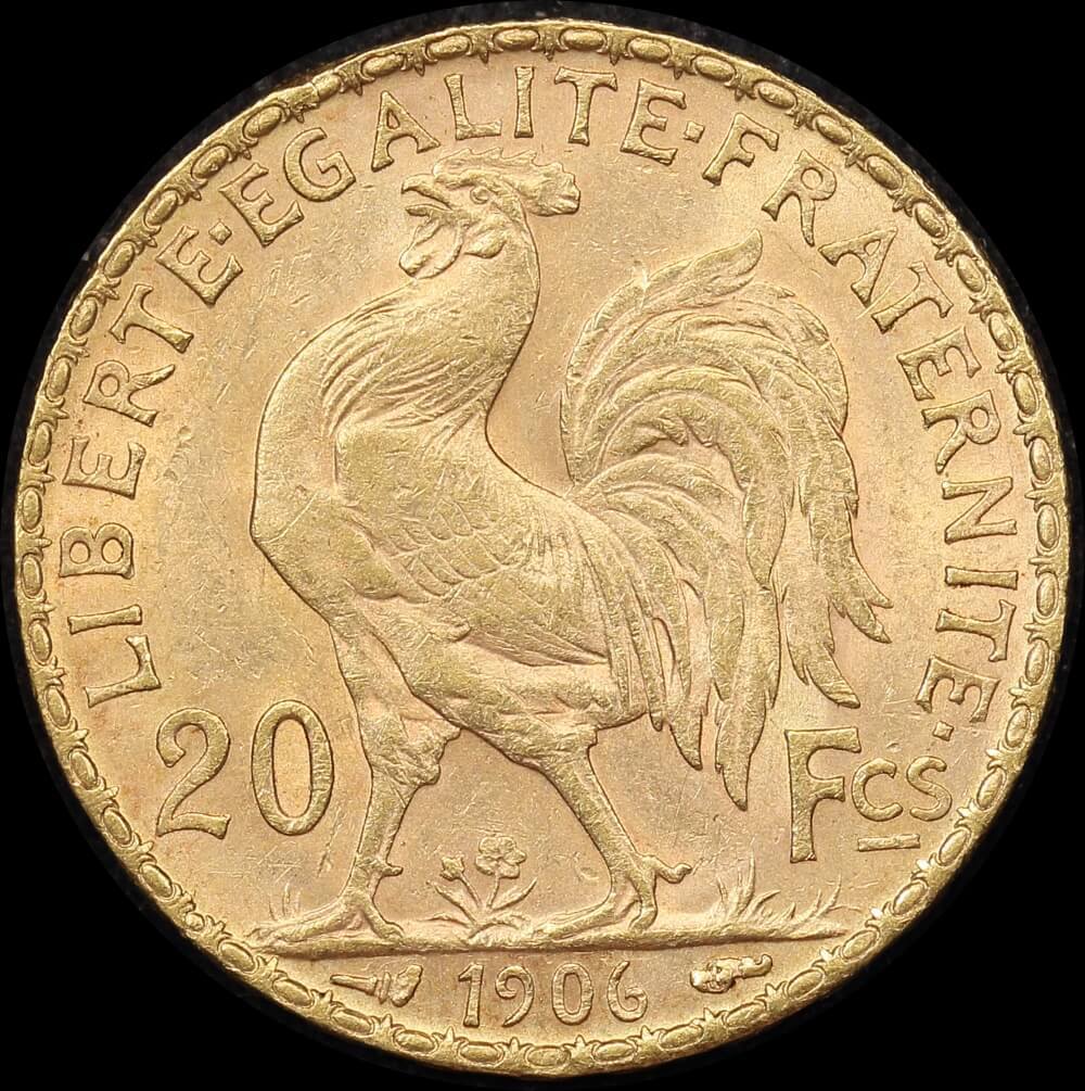 France 1906 Gold 20 Francs Rooster KM#847 about Unc product image