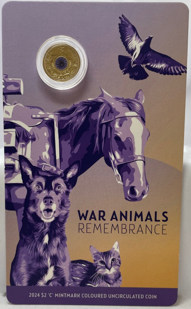 2024 Coloured $2 Coin in Card C Mintmark - Remembrance War Animals product image