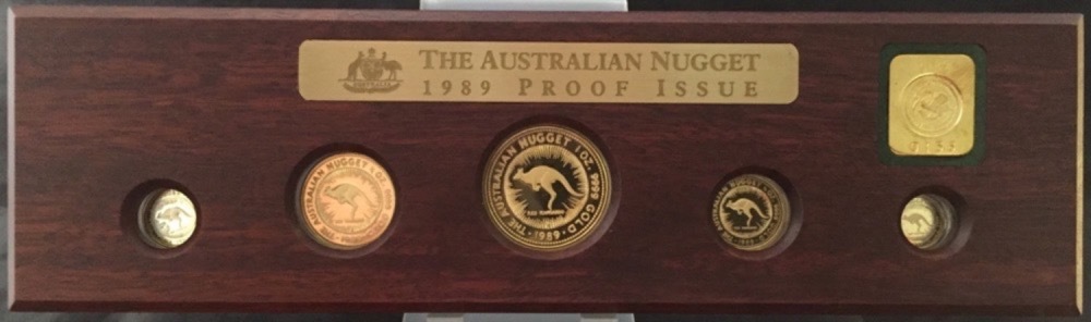 1989 Perth Mint Kangaroo Nugget Gold Five Coin Proof Set (1oz to 1/20oz) product image