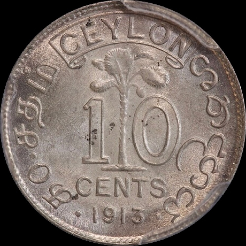 Ceylon 1913 Silver 10 Cents KM#104 PCGS MS64 product image