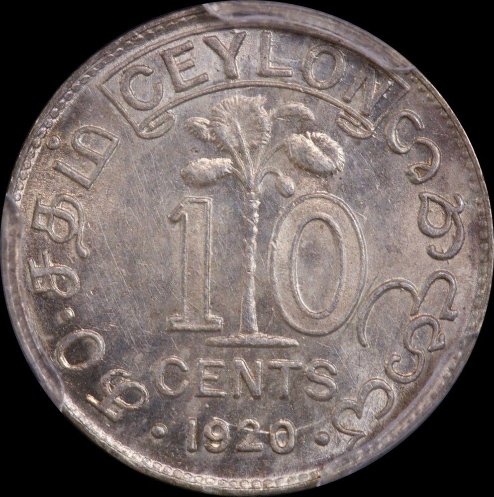 Ceylon 1920-B Silver 10 Cents KM#104a PCGS MS63 product image