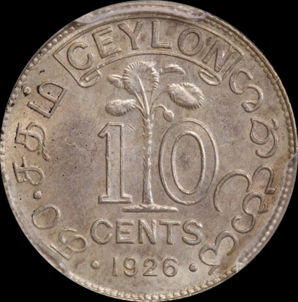 Ceylon 1926 Silver 10 Cents KM#104a PCGS MS65 product image