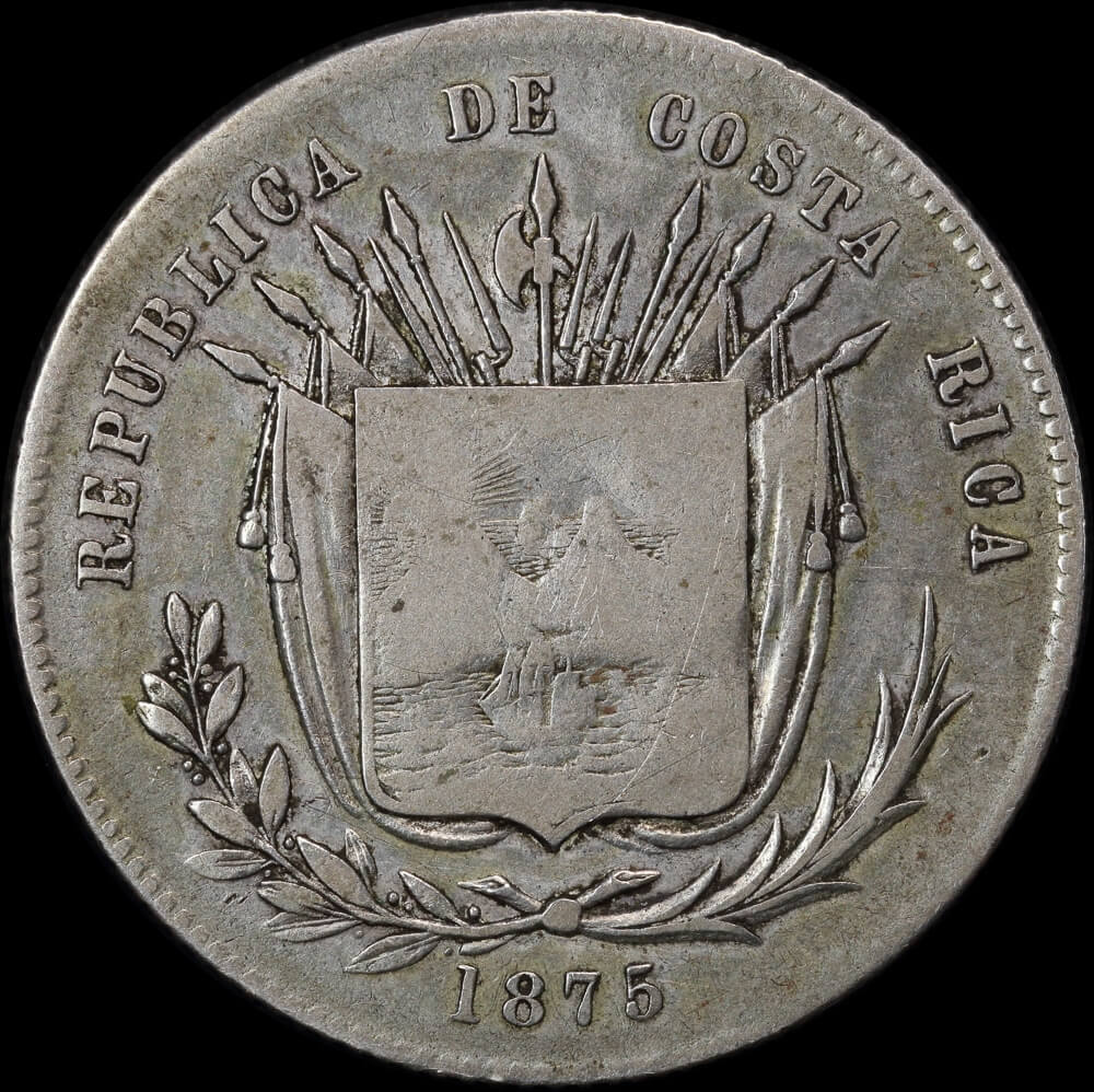 Costa Rica 1875 Silver 50 Centavos KM#112 Very Fine product image