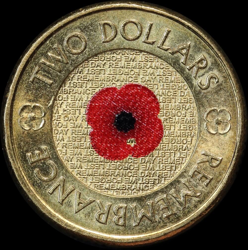 2012 Coloured 2 Dollar Coin Remembrance Day - Red Poppy about Unc product image