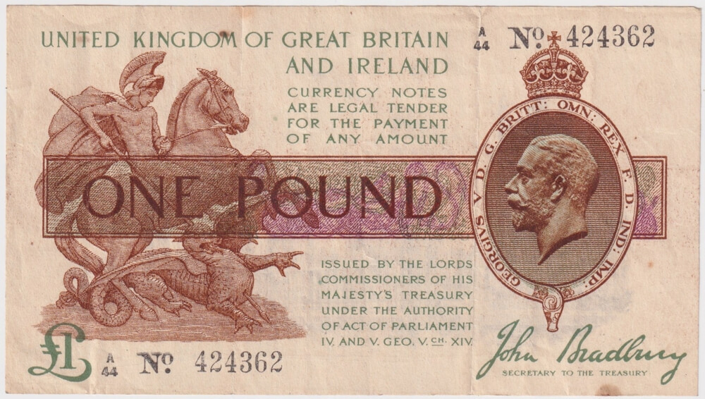 Great Britain 1917 1 Pound P# 351 About VF product image