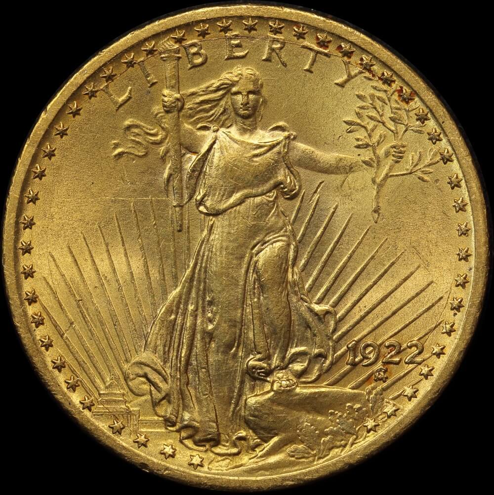 United States 1922 Gold 20 Dollar Saint-Gaudens KM# 131 about Unc product image