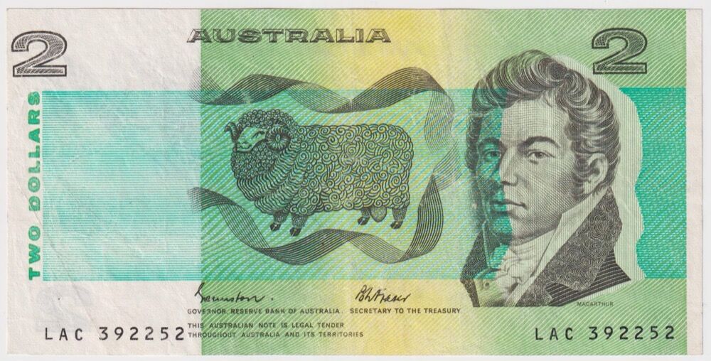 1985 $2 Note Johnston/Fraser 5mm Registration Shift Error R89 Very Fine product image