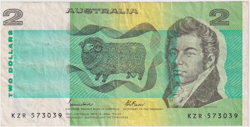 1985 $2 Note Johnston/Fraser 6mm Registration Shift Error R89 good VF product image