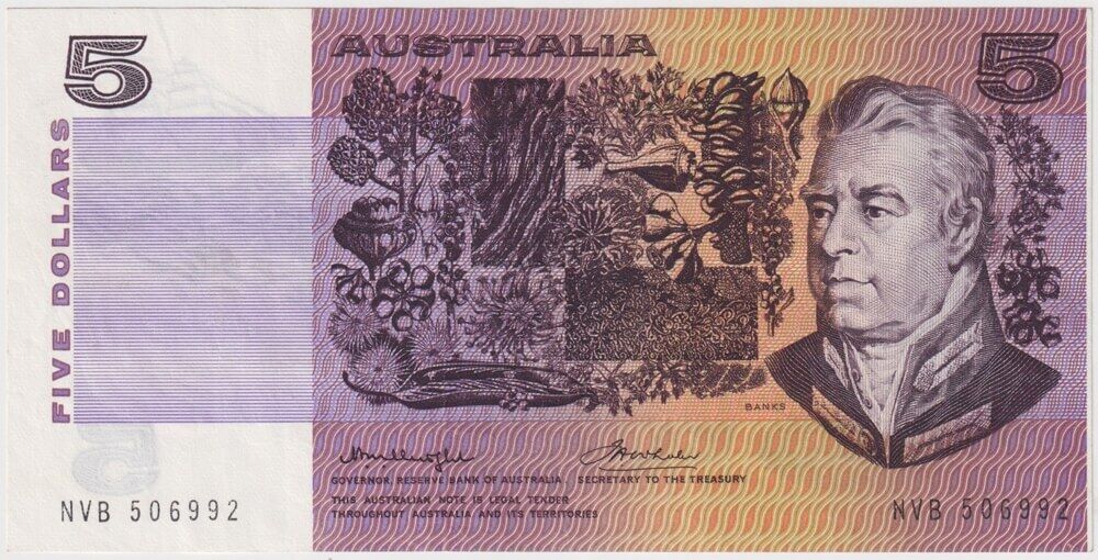 1976 $5 Note Gothic Side Knight/Wheeler R206b Extremely Fine - Cut 4mm Off Centre product image