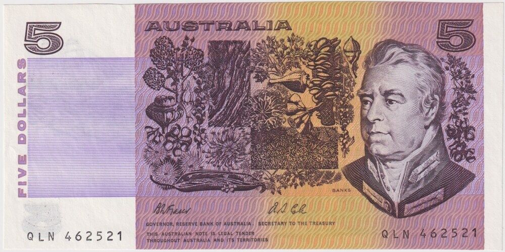 1991 $5 Note Paper Fraser/Cole Ex Sheet R213 Uncirculated product image