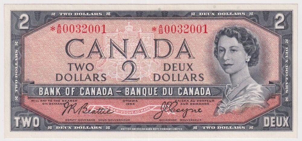 Canada 1954 2 Dollar Star Replacement Note Beattie/Coyne P#67bz Uncirculated product image