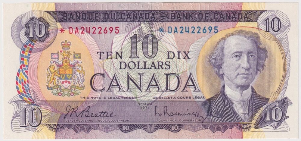 Canada 1971 10 Dollar Star Replacement Note P# 88a Beattie/Rasminsky Uncirculated product image