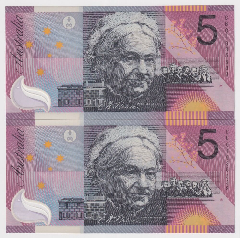 2001 $5 Pair of Notes MacFarlane/Evans Federation R219 Uncirculated - Radar Serials  product image