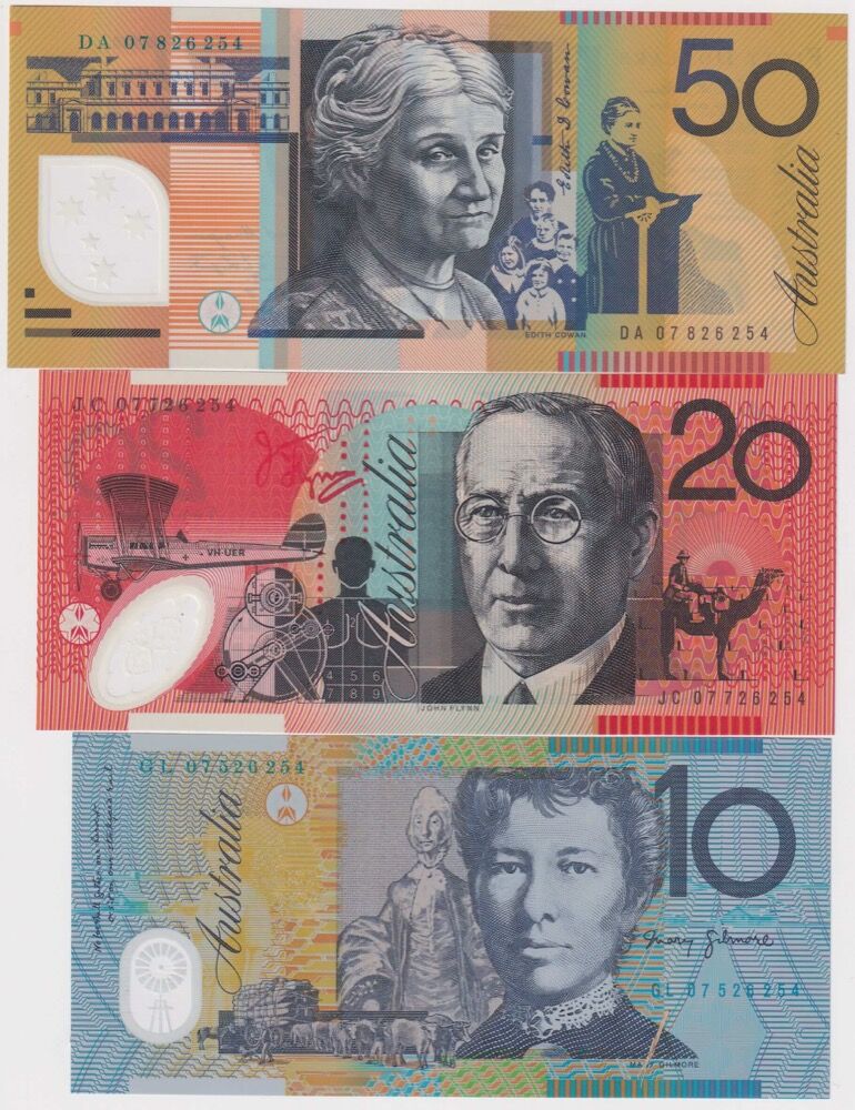 2007 Set of 3 Notes Stevens/Henry Last Prefix Uncirculated - Matching Serials product image