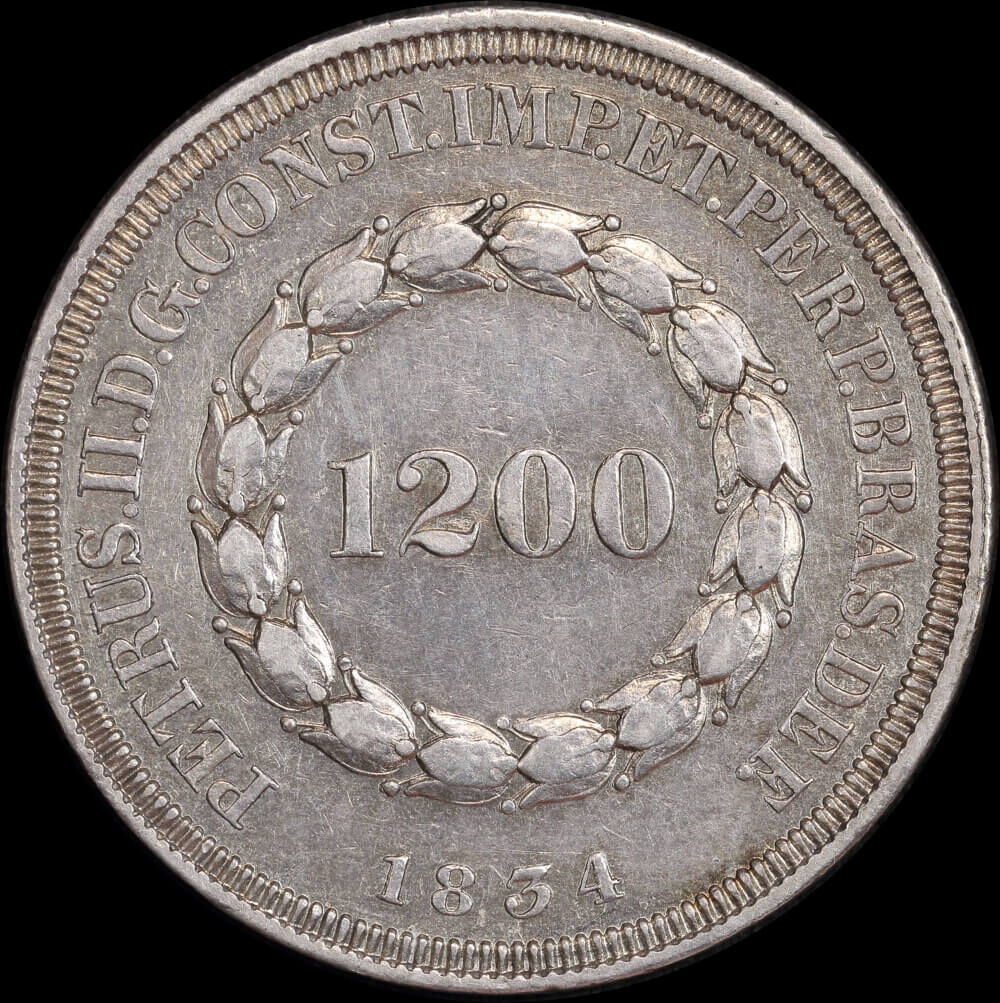 Brazil 1834 Silver 1,200 Reis KM#454 good VF product image