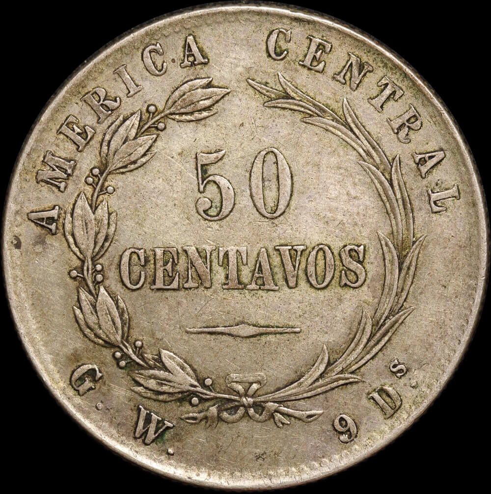 Costa Rica 1885 Silver 50 Centavos KM#124 good VF product image