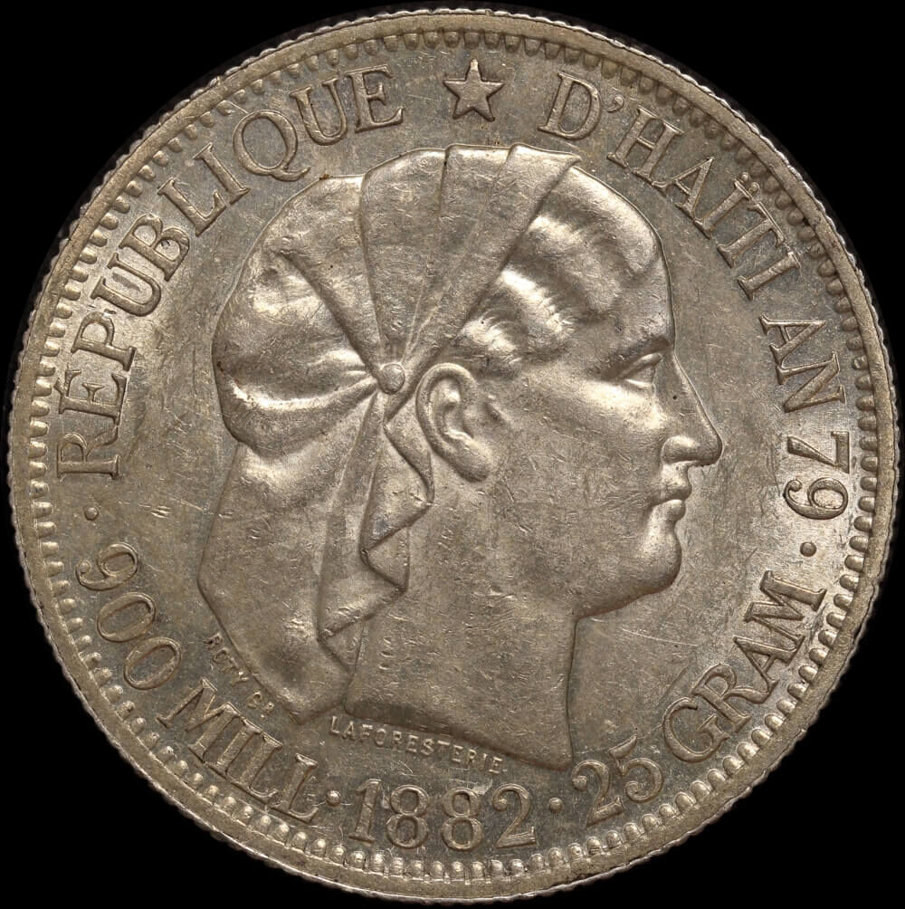 Haiti 1882 Silver 1 Gourde KM#46 good EF product image