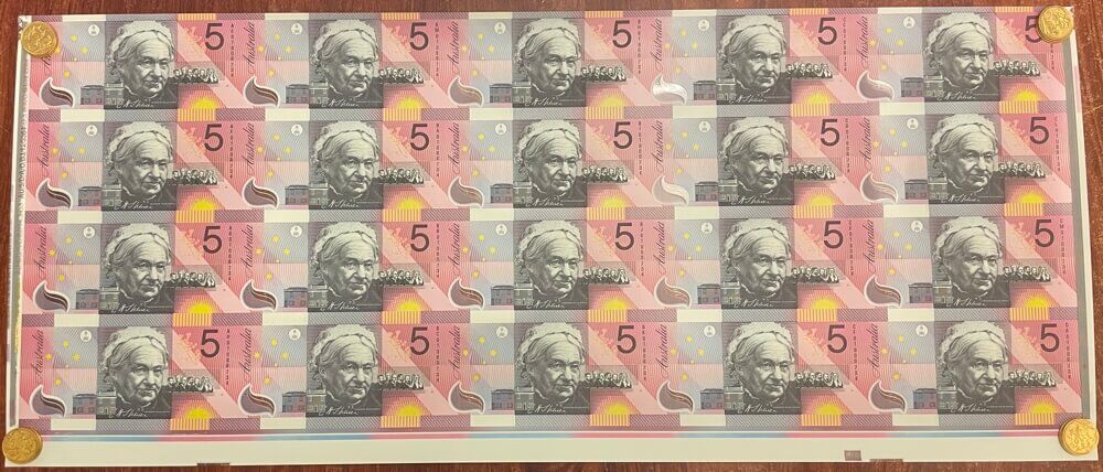 2001 5 Dollar Uncut 1/2 Sheet of 20 Notes Federation MacFarlane Evans product image