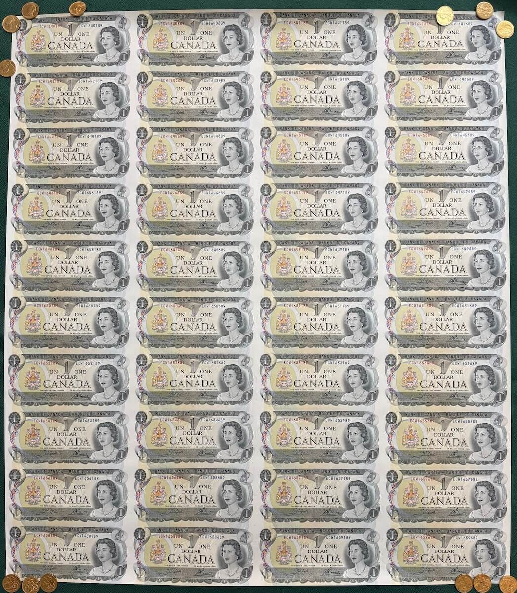 Canada 1973 1 Dollar Uncut Sheet Uncirculated product image