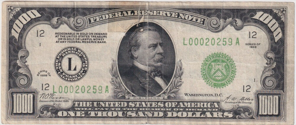 United States 1928 1000 Dollars P# 426 Very Fine (Repaired Tear) product image