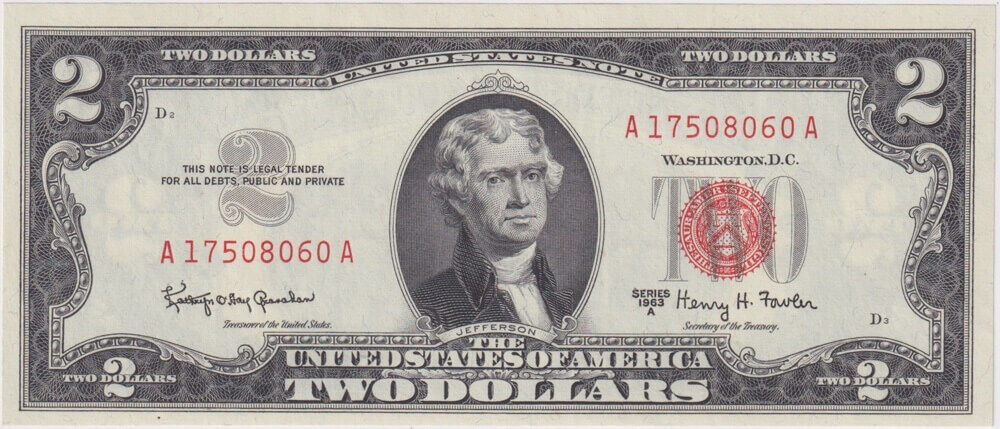 United States 1963 2 Dollar Note P#382b Uncirculated product image