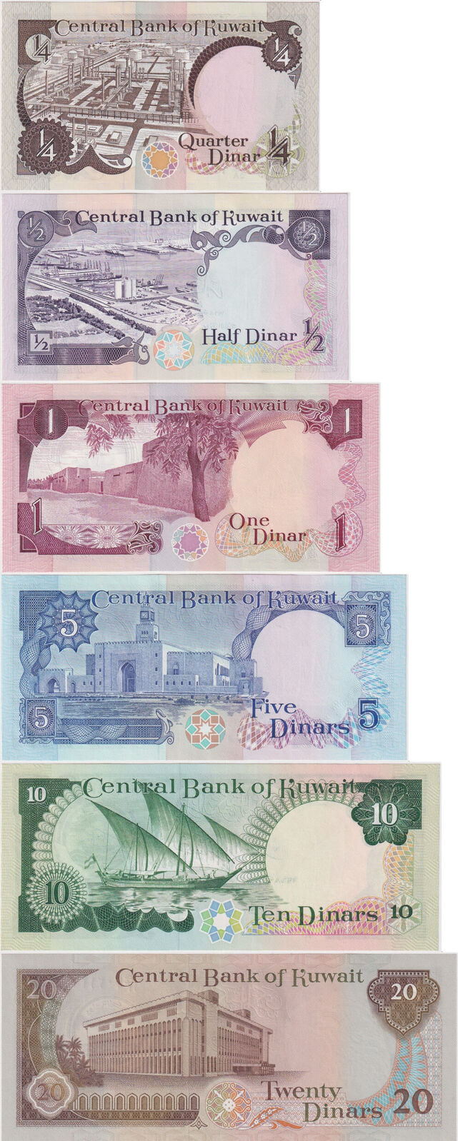 Kuwait 1968 (1980-1991) Set of 6 Banknotes 1/4 - 20 Dinars Uncirculated product image