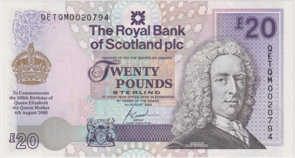 Royal Bank of Scotland 2000 20 Pounds P#361 Uncirculated - Queen Mother product image