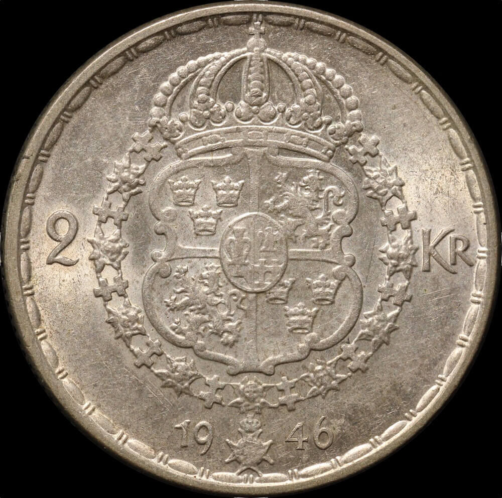 Sweden 1946 Silver 2 Kronor Gustaf V KM#815 Uncirculated product image