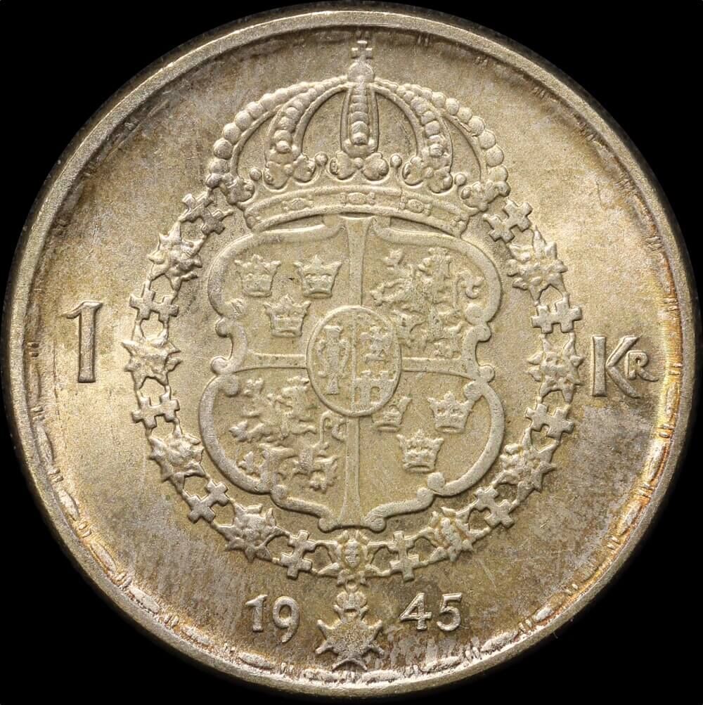 Sweden 1945 Silver 1 Krona Gustaf V KM#814 Uncirculated product image