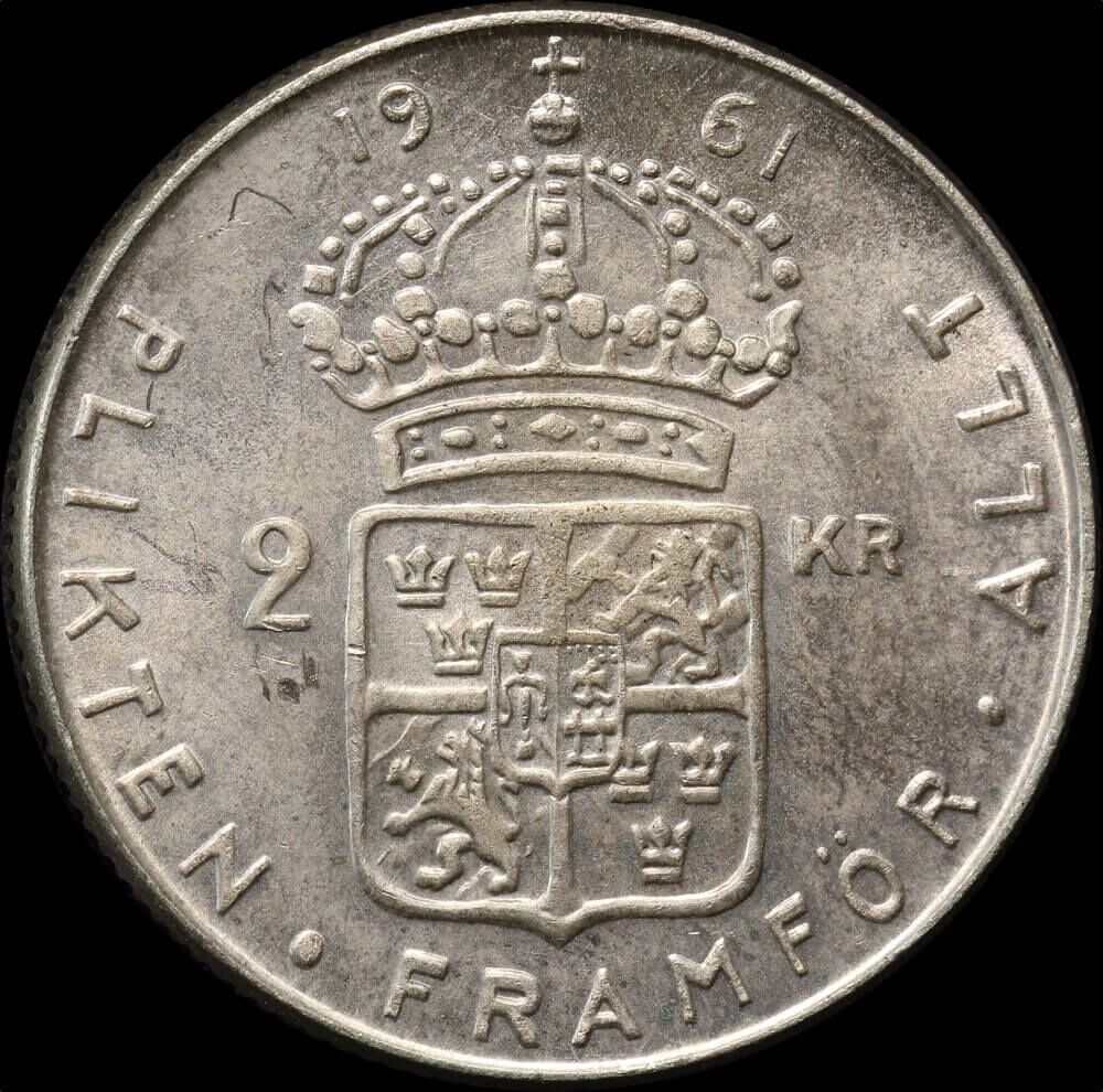 Sweden 1961 Silver 2 Kronor Gustaf VI Adolf KM#827 Uncirculated product image