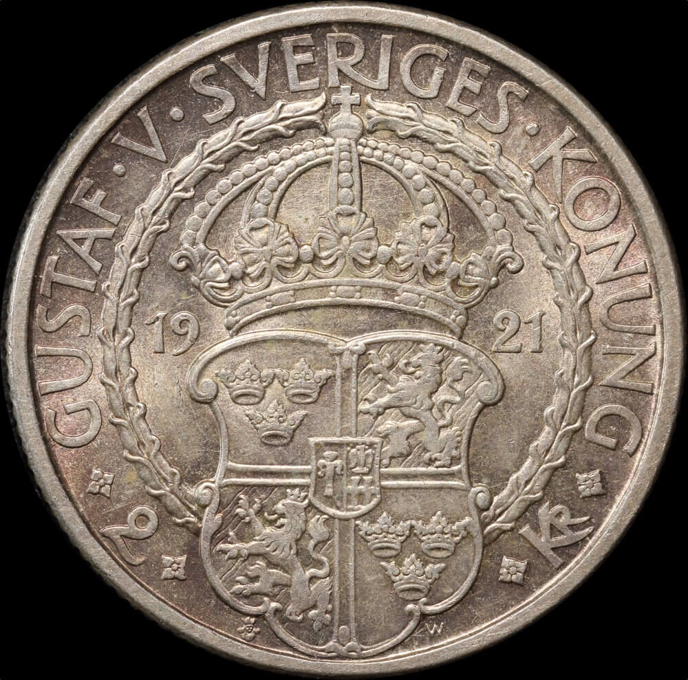 Sweden 1921 Silver 2 Kronor Gustaf V KM#799 Uncirculated product image