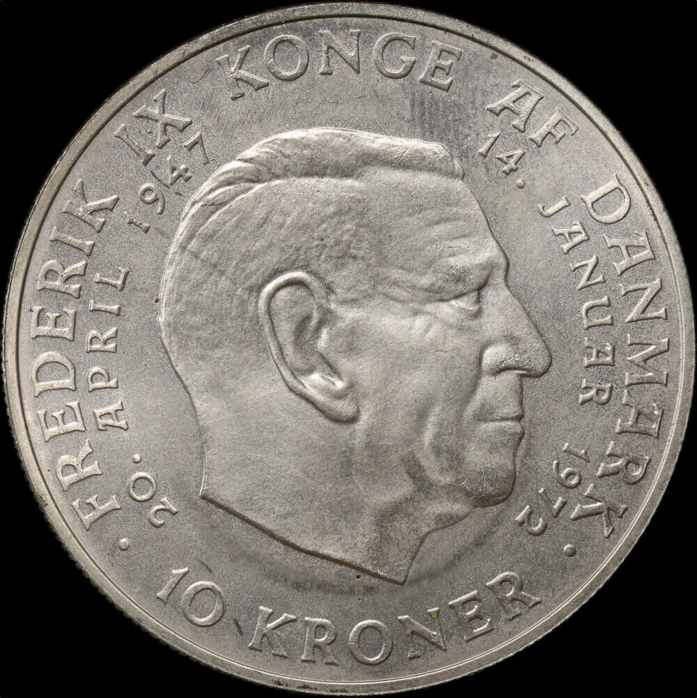 Denmark 1972 Silver 10 Kroner Margrethe II KM#858 Uncirculated product image