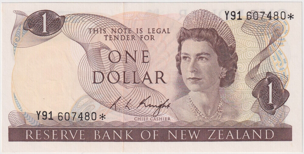 New Zealand 1977-1981 1 Dollar Y91 Star Replacement Note P#193c Uncirculated product image