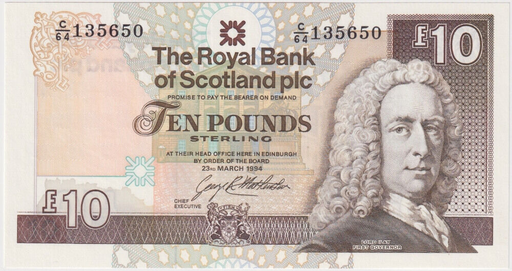 Royal Bank of Scotland 1994 10 Pounds Note P#353a Uncirculated product image