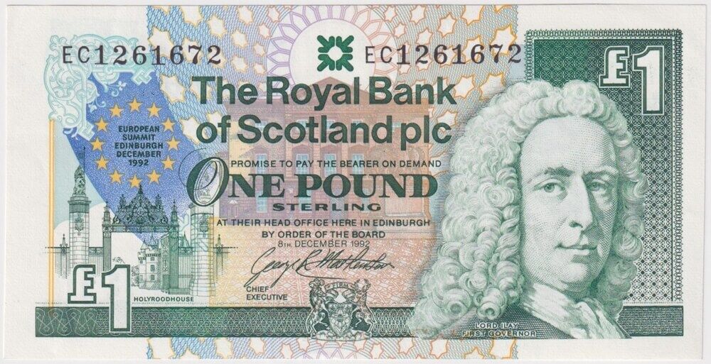 Royal Bank of Scotland 1992 1 Pound Note P#356 Uncirculated - European Summit product image