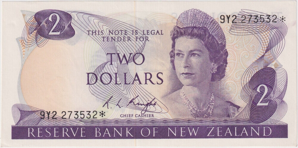 New Zealand 1975-1977 2 Dollars Y92* Star Replacement Note P#164c Uncirculated product image